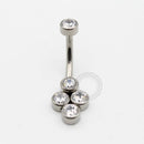 TN45 Navel Piercing 4 Stones CZ Titânio