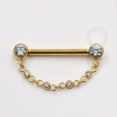 TN1119 Nipple Jewelry CZ Flat Com Corrente Push Pin Titânio PVD Gold