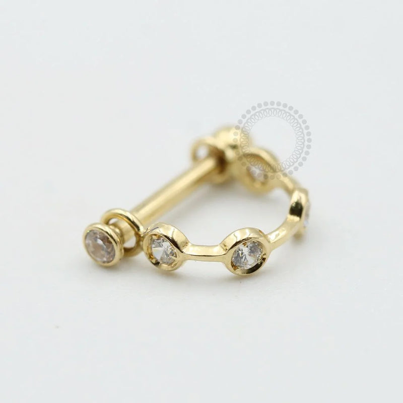 OR14 Joia com Haste 5 CZ (8mm 0,45g/ 10mm 0,52g) Ouro 18k