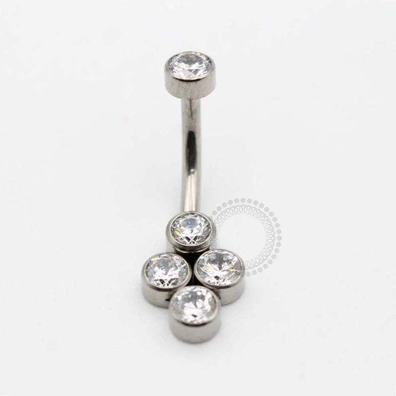 TN45 Navel Piercing 4 Stones CZ Titânio