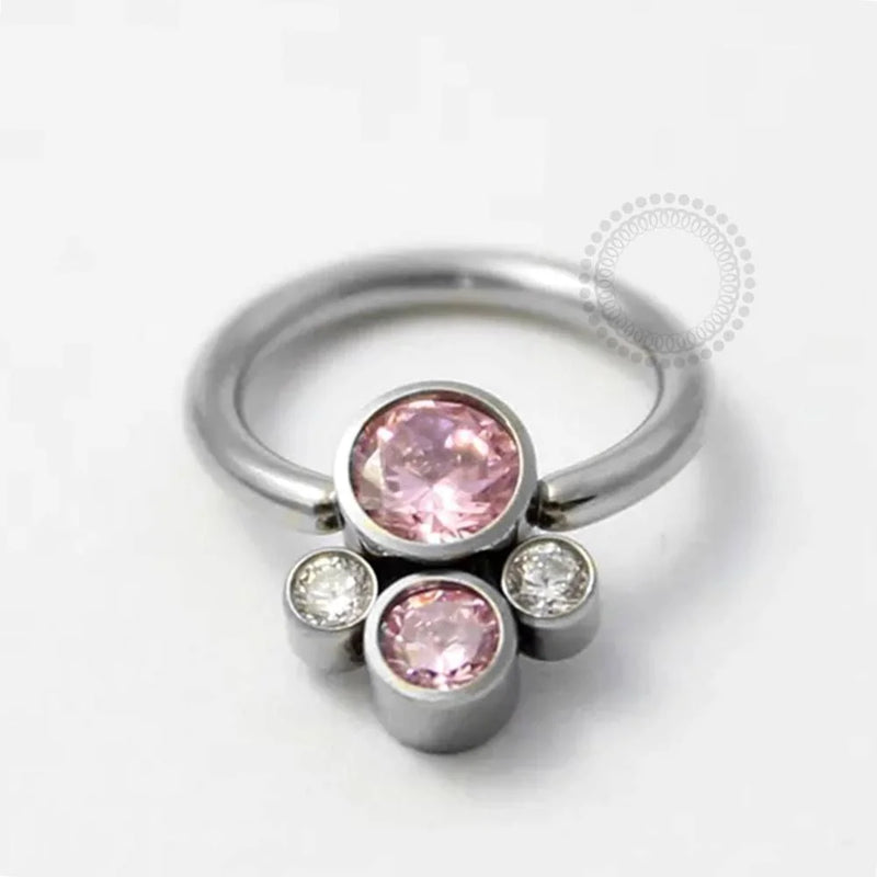 TN111 Captive CZ Cristal / Pink Titanio ASTM F136