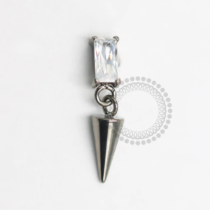 TN1570 Topo Retângular Cristal Com Pingente Spike Titânio ASTM F-136