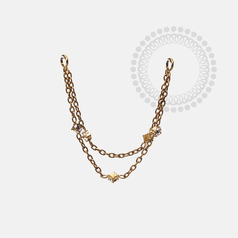 TN1171 Corrente Elo Duplo Zirconias Titanio PVD Gold